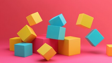 Colorful Cubes Abstract Composition: A Playful 3D Rendering of Vivid Geometric Shapes