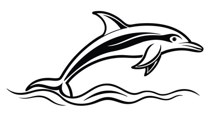 Dolphin in continuous line art drawing style. Dolphin leaping above the water black linear sketch on white background