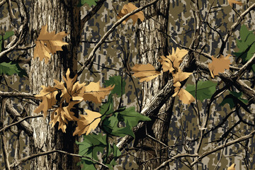 Real tree forest camouflage seamless pattern design pattern for hunting and military uniform. Hunting camouflage pattern