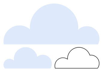 Three cloud shapes, one with a blue fill, another in light blue, and one outlined in black. Ideal for weather apps, environment themes, kids activities, design projects, storytelling educational