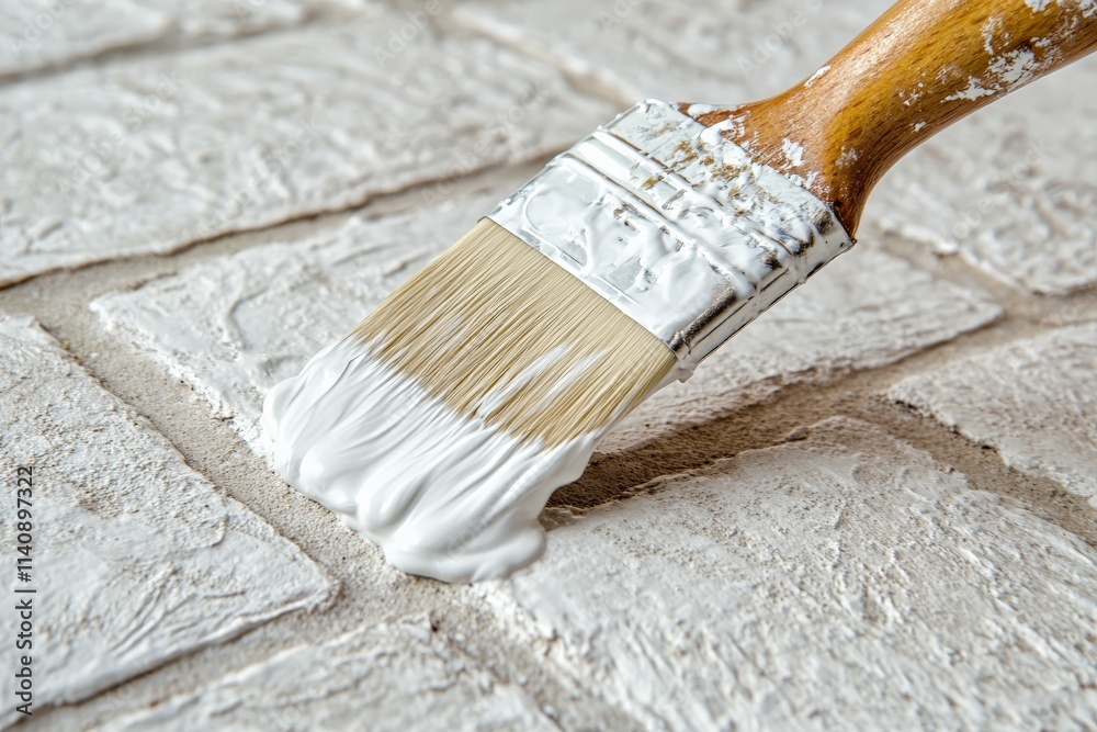 Aufkleber a paintbrush gently applying smooth white paint to a textured brick surface, highlighting the meticu
