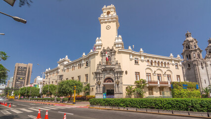 Fototapeta premium Lima City hall timelapse hyperlapse, municipality of Miraflores near to Kennedy park. Lima, Peru