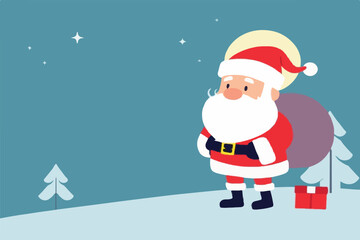 Santa Claus on a Snowy Hill with a Full Moon Background