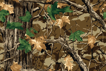 Real tree forest camouflage seamless pattern design for hunting and military uniform. Hunting camouflage. Camouflage pattern vector camo