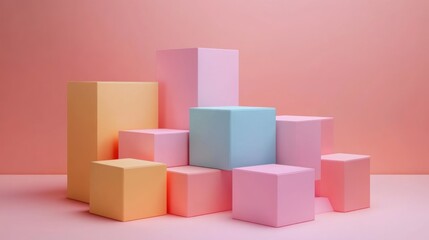 Fototapeta premium Pastel Colored Cubes Abstract Minimalist Composition