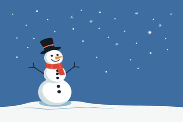 Fototapeta premium Happy Snowman in a Starry Winter Night Scene