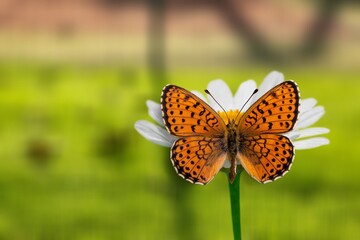 Beautiful wild Butterfly on fresh flower outdoor