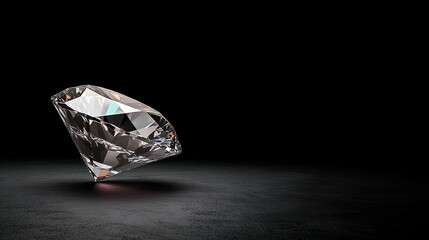 A large, perfectly cut diamond in spectacular clarity and brilliance, reflecting shimmering light against a dark minimalistic background, emphasizing its elegance.