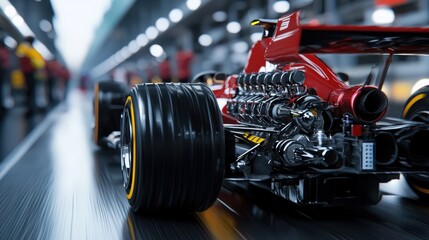 Fototapeta premium A red race car is shown in a race track