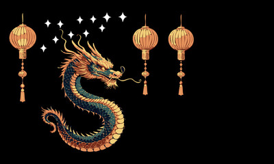 dragon and lantern illustration vector silhouette happy new year