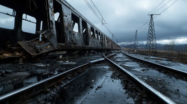 A train has derailed and is now on its side - Powered by Adobe