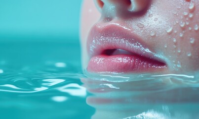 Fototapeta premium A woman's face is in a pool of water