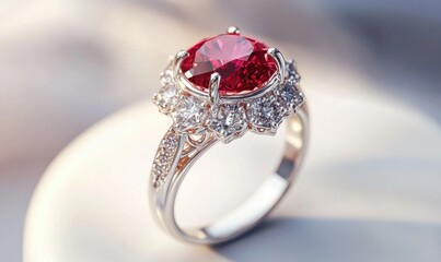 A red and white diamond ring with a gold band