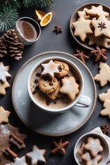 Fototapeta premium Christmas Cookies and a Cup of Coffee on a Beautiful Natural Background