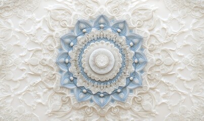 A blue and white flower patterned wall