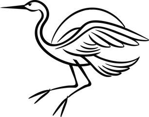 Heron, continuous line drawing, small tattoo, print for clothes and logo design, emblem or logo design