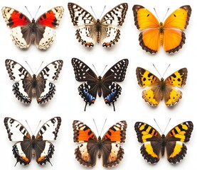 Naklejka premium Colorful collection of diverse butterfly species on display