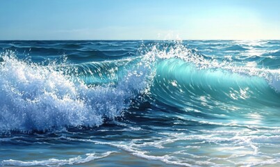 Fototapeta premium A painting of a wave in the ocean