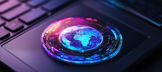 Futuristic Globe Sticker on Matte Black Notebook for Modern Design and Tech Aesthetic