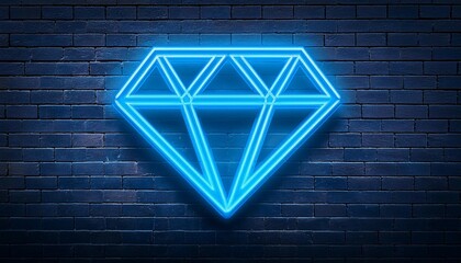 a blue diamond neon light on a brick wall
