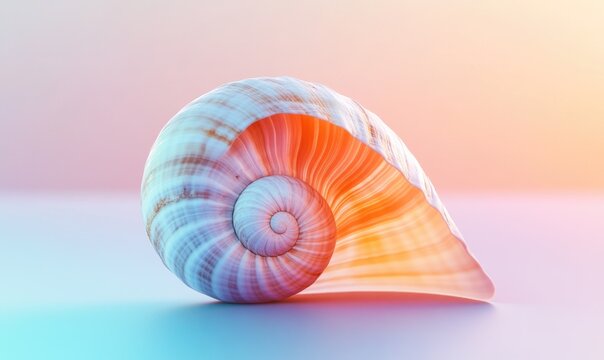 A shell with a spiral pattern is on a table