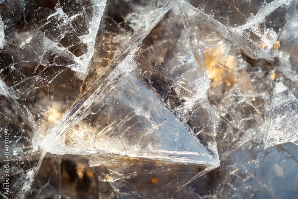 Poster An exquisite macro view of jagged crystal fragments catches the light, illuminating the facets and creating a stunning display of color and brilliance that captivates the observer.