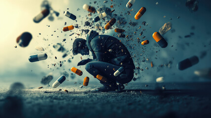 Concept of substance addiction. The struggle and journey of individuals affected by the condition. Ai Generated.