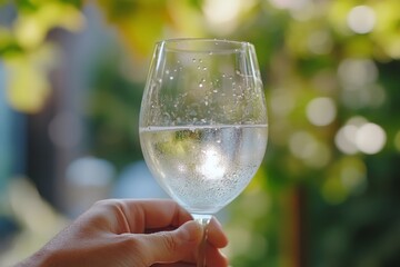 A beautiful image of a glass filled with sparkling water set against a soft, natural background highlights the refreshing essence of hydration under warm sunlight.