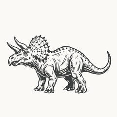 Obraz premium Triceratops big dangerous dino dinosaur. Cartoon character illustration drawing engraving ink line art vector.. triceratops dinosaur sketch, vector drawing black on white background