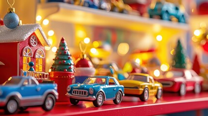 Toy Advent Calendar with Miniature Cars and Figurines in Festive Holiday Decor for Children's Room