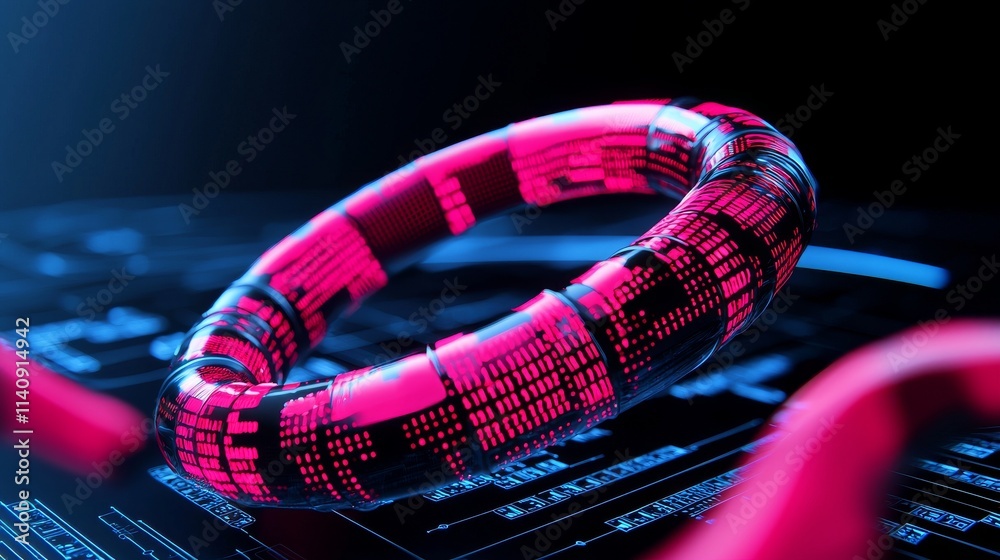 Poster high-tech blue background featuring futuristic dna data storage and binary code