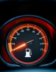 Fototapeta premium Close-up of a car's fuel gauge, showing low fuel.