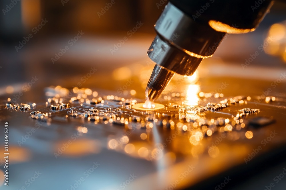 Aufkleber a close-up view of a soldering tool applying solder on a circuit board highlights the precision and 