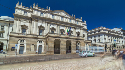 Obraz premium Main concert hall of Teatro alla Scala, an opera house timelapse hyperlapse in Milan, Italy.