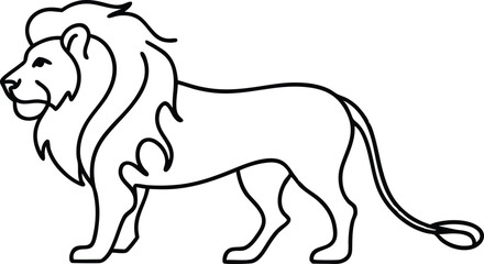 Lion portrait side face continuous line art drawing style, Design template linear minimal style