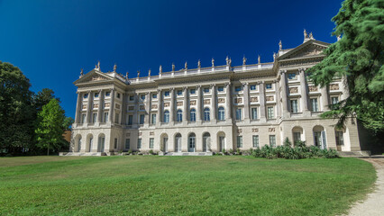 Galleria d'Arte Moderna timelapse hyperlapse in Milan, Italy, View from Giardini Di Villa Reale Comunale.