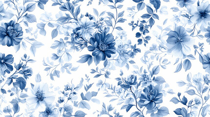 A seamless pattern with a classic blue and white floral damask design. the pattern is elegant and sophisticated, featuring intricate floral motifs. Floral. Illustration