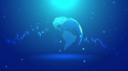 3D Futuristic finance stock exchange market crypto currency digital indicators, world map abstract background. graph, chart bars financial information. Global business analyzing AI trading statistics - Powered by Adobe