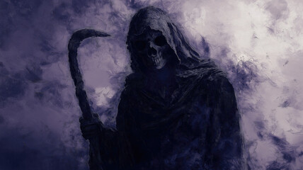 Grim reaper, generative ai death illustration of a scary, horror shot