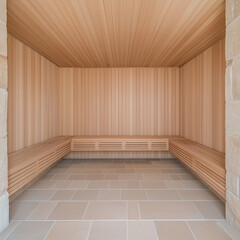 Sauna Room with Cedar Benches and Red Cedar Paneling for Relaxation