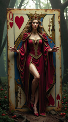 Obraz premium Enchanted queen steps from the card in a mesmerizing forest at twilight