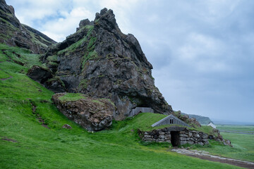 Historic Turf House Nestled at the Foot of a Rugged Extinct Volcano