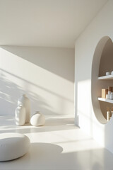 concept pharmacy store minimalist organic natural light faint blue green