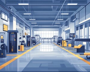 A modern gym interior showcasing workout machines and a bright, spacious design.