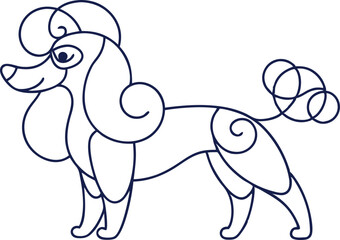 Poodle dog in modern tribal tattoo, abstract line art of animals, minimalist contour