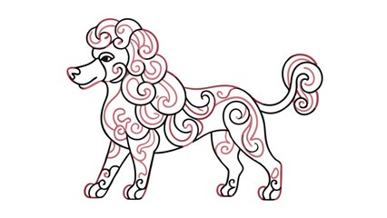 Poodle dog in modern tribal tattoo, abstract line art of animals, minimalist contour