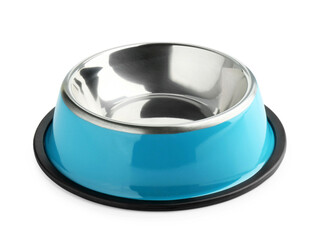 Empty feeding bowl for pet food isolated on white