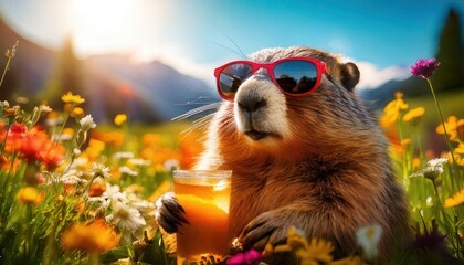 groundhog with sunglasses and cocktail groundhog day