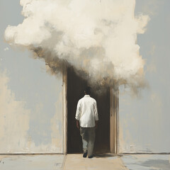 abstract painting with colorful background and dreamlike imagery