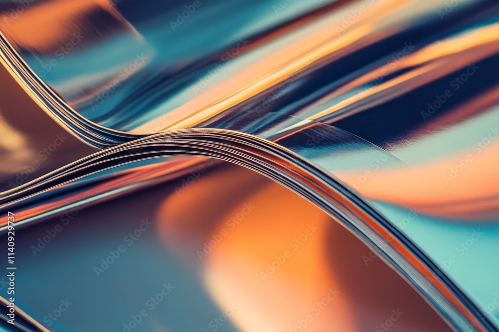 Fototapete an artistic close-up shot of iridescent metallic sheets creating beautiful, flowing waves, showcasin